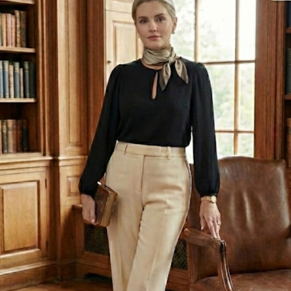 J Crew Keyhole Puff Sleeve Drapey Crepe Blouse Black Sz XXS PETITE